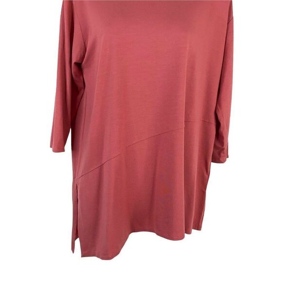 Eileen Fisher Top Petite Large Red Knit Asymmetrical Blouse Lagenlook Boat Neck - Picture 3 of 8